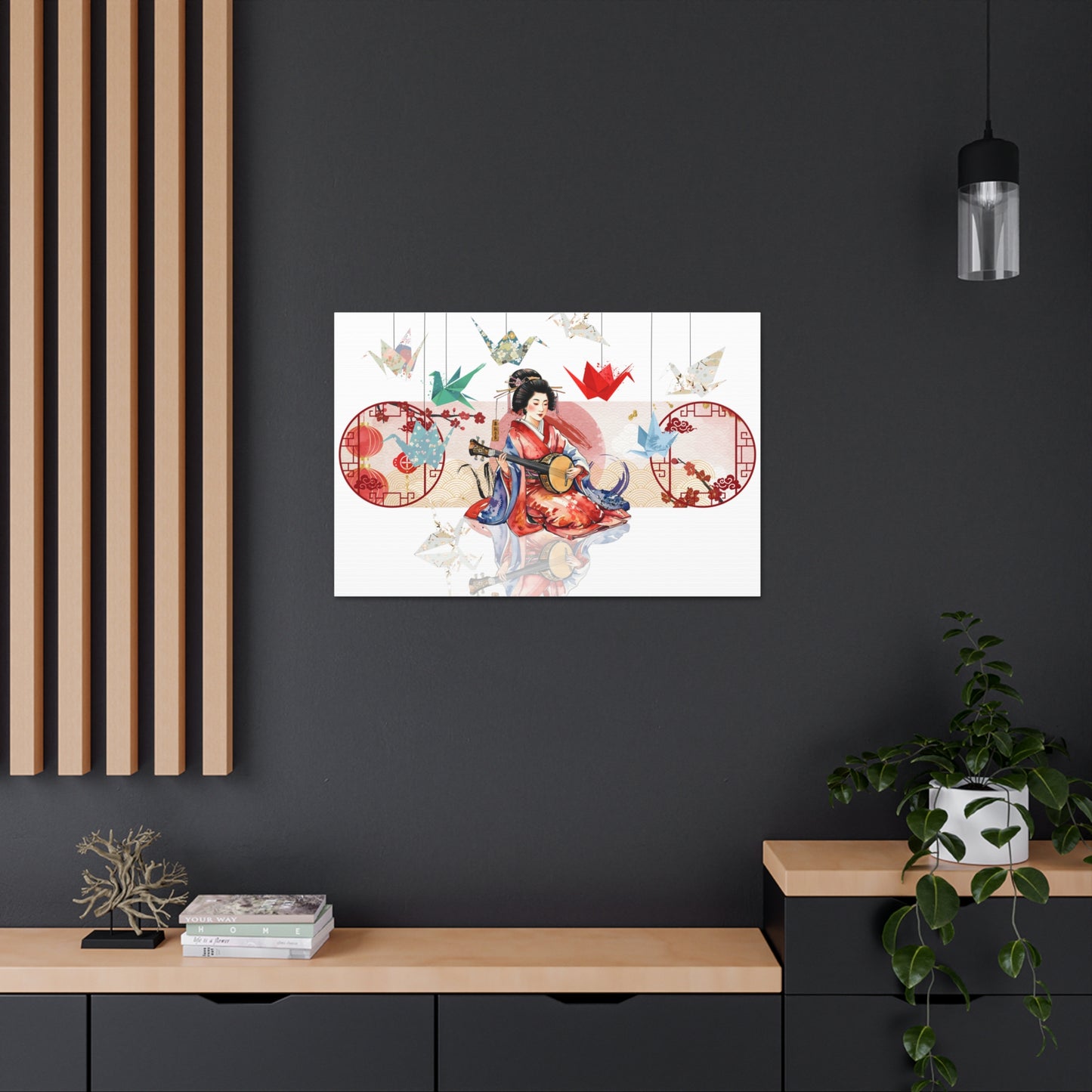 Elegant Geisha Origami - Japanese Art Canvas Gallery Wrap