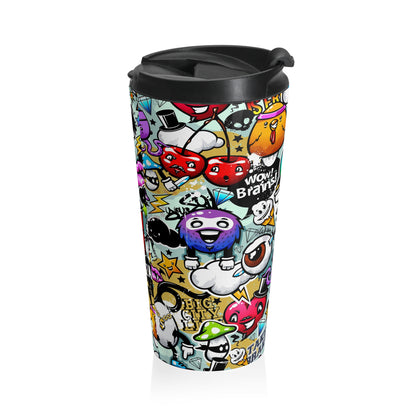 Graffiti Doodle Collage Steel Travel Mug – Bold Urban On-the-Go Beverage Container