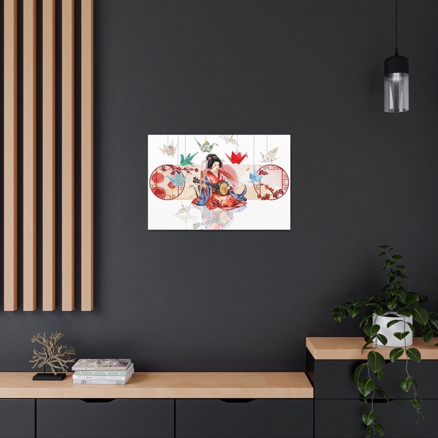 Elegant Geisha Origami - Japanese Art Canvas Gallery Wrap