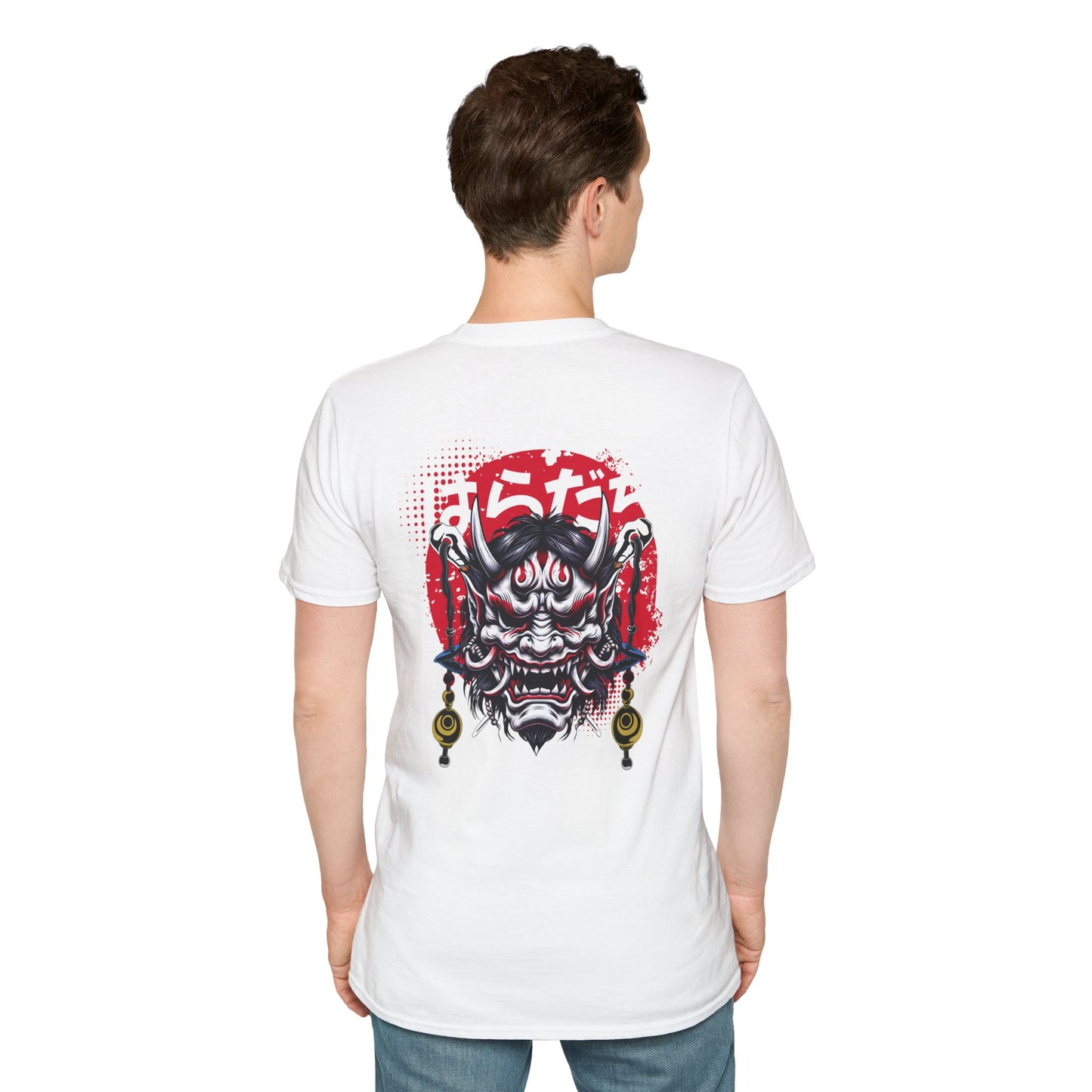 Japanese Oni Graphic Unisex Softstyle T-Shirt - Bold Japanese Devil Mask Design