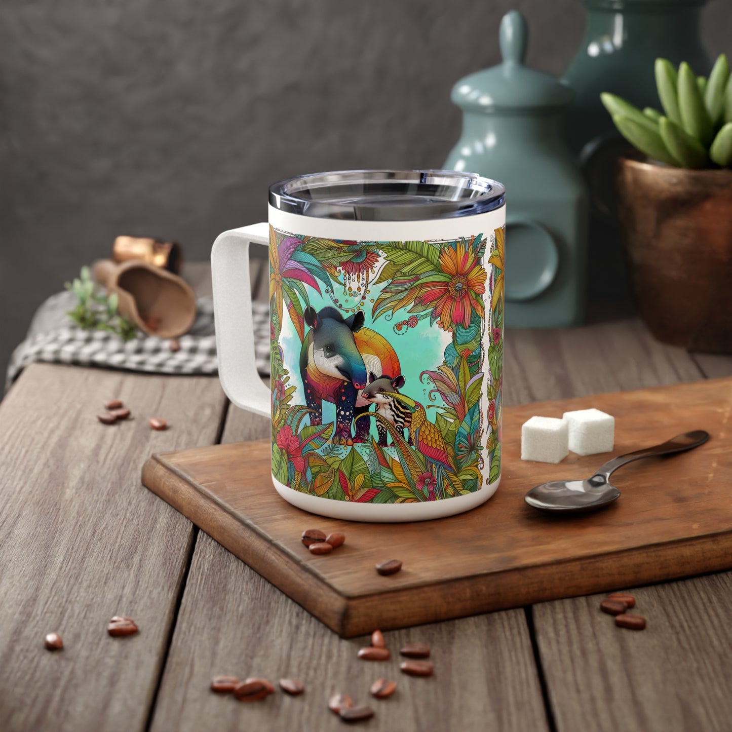 Tapirous Colorful Jungle Insulated Coffeemug – 10oz Tapir & Rain Forest