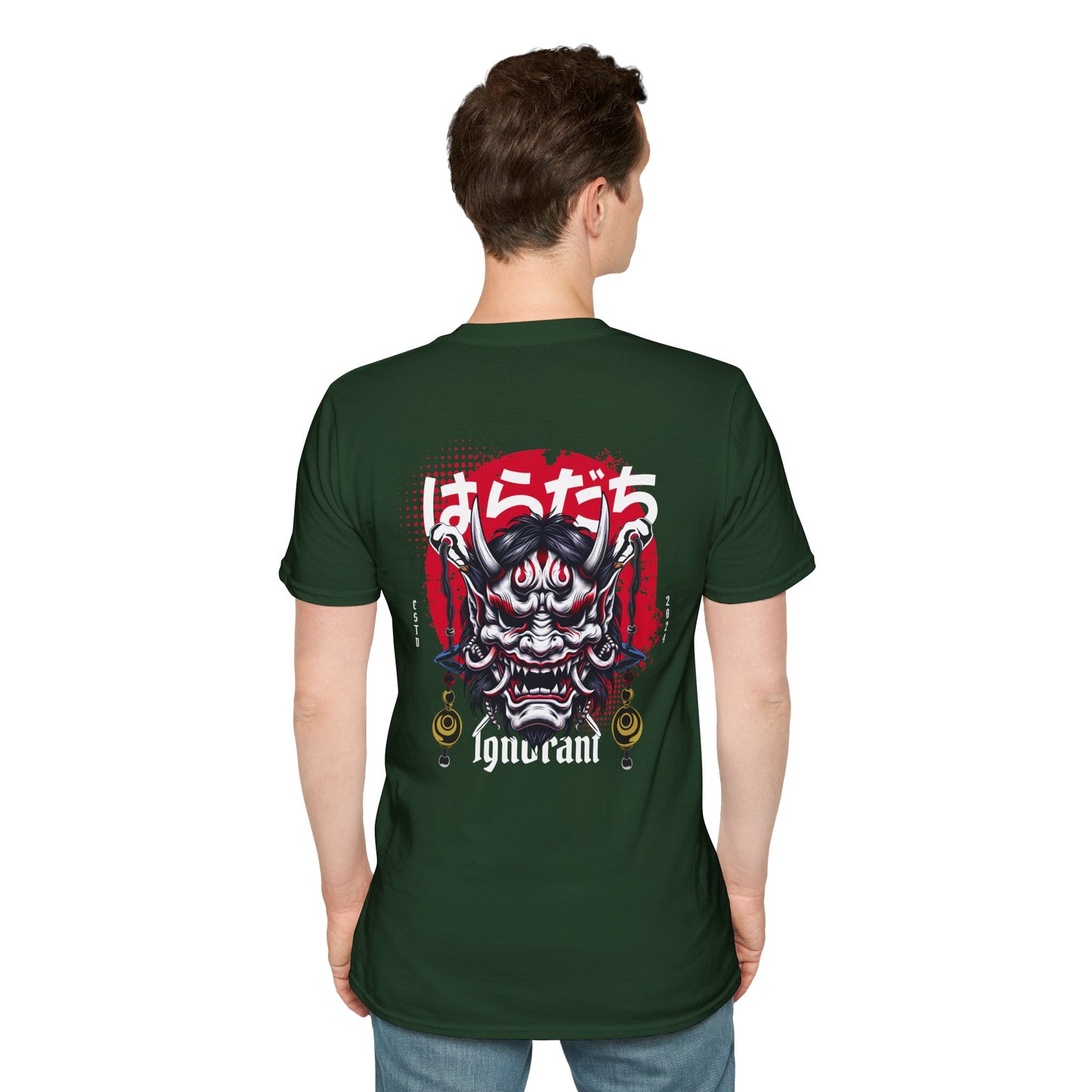 Japanese Oni Graphic Unisex Softstyle T-Shirt - Bold Japanese Devil Mask Design