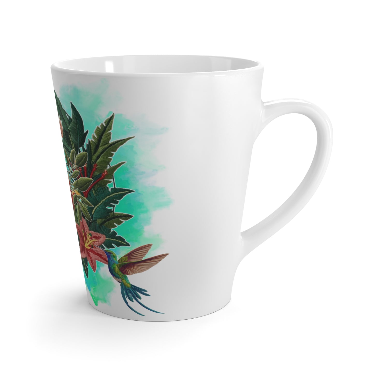 Cute Embroidered Monkey & Hummingbird Latte Mug – Tropical Vibes