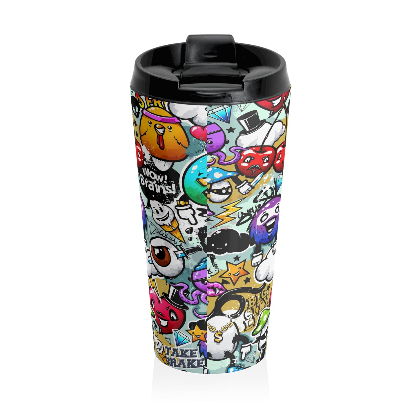 Graffiti Doodle Collage Steel Travel Mug – Bold Urban On-the-Go Beverage Container