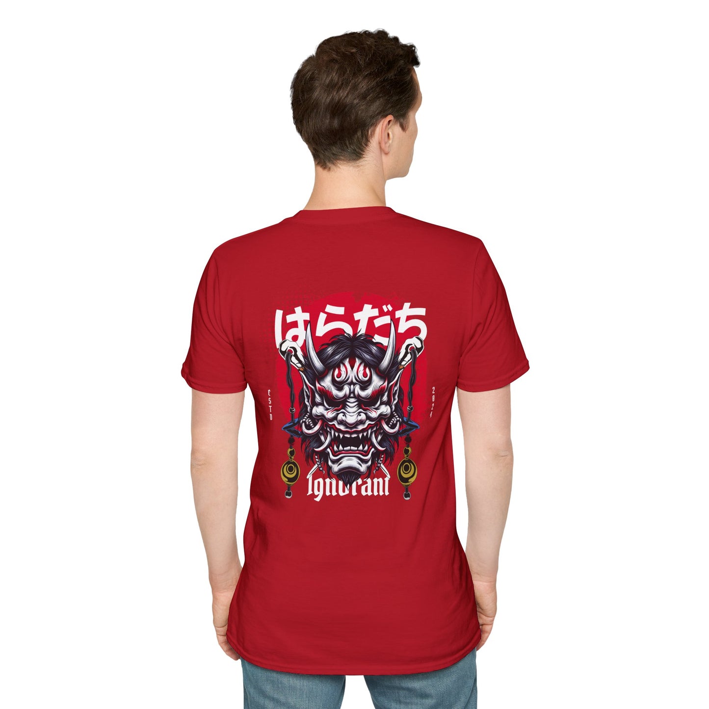 Japanese Oni Graphic Unisex Softstyle T-Shirt - Bold Japanese Devil Mask Design