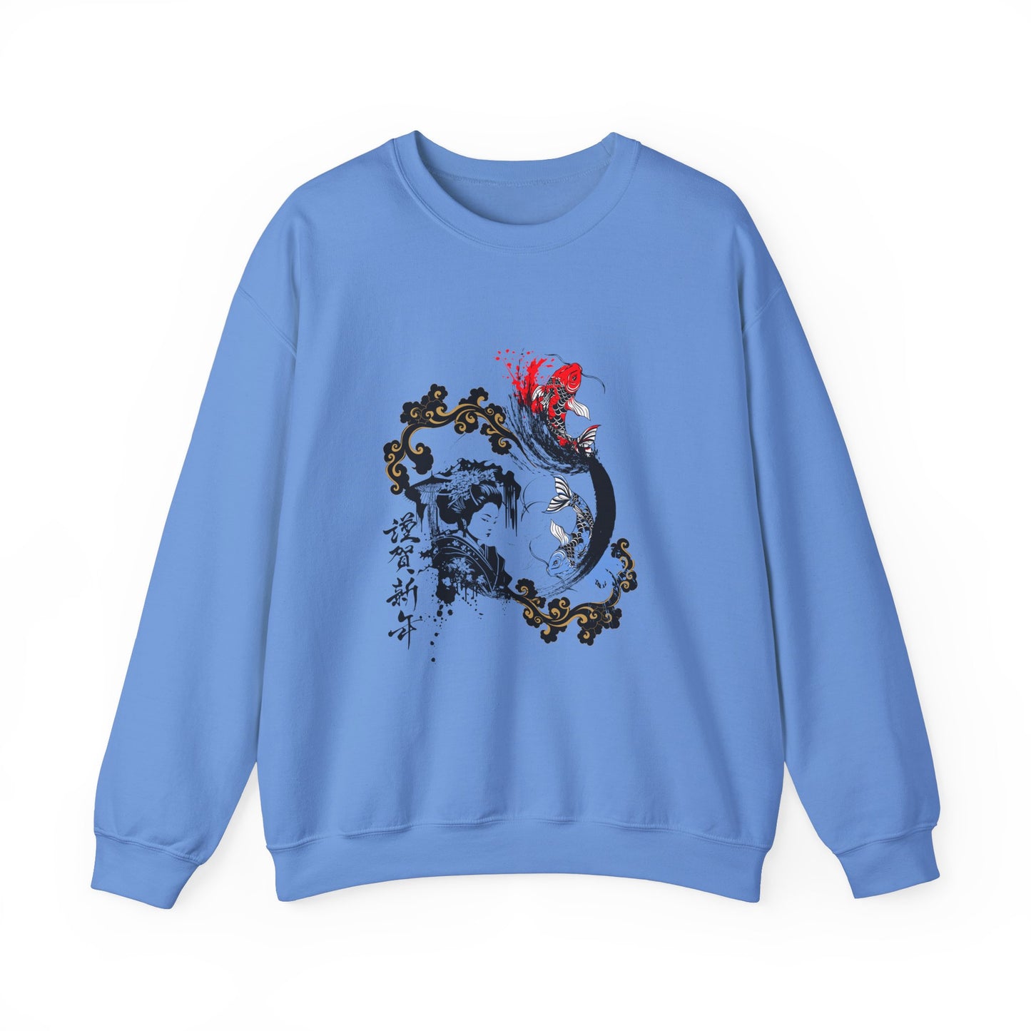 Japanese Ink Fusion: Striking Geisha and Koi Design - Unisex Crewneck Sweatshirt