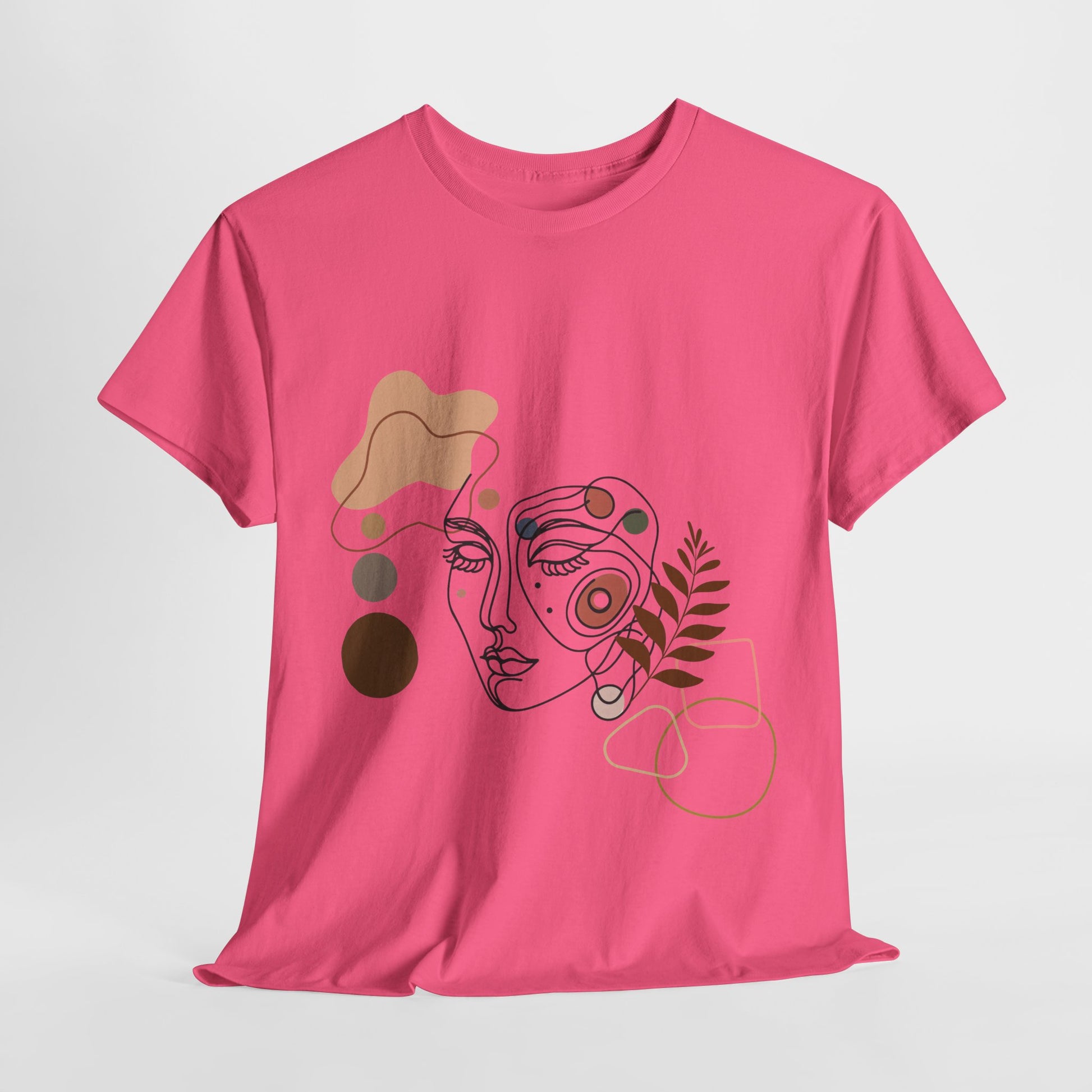 Unisex heavy cotton tee featuring an abstract bohemian line art design. A stylish and comfortable piece of custom apparel, perfect for casual wear, art exhibits, and expressing creativity.