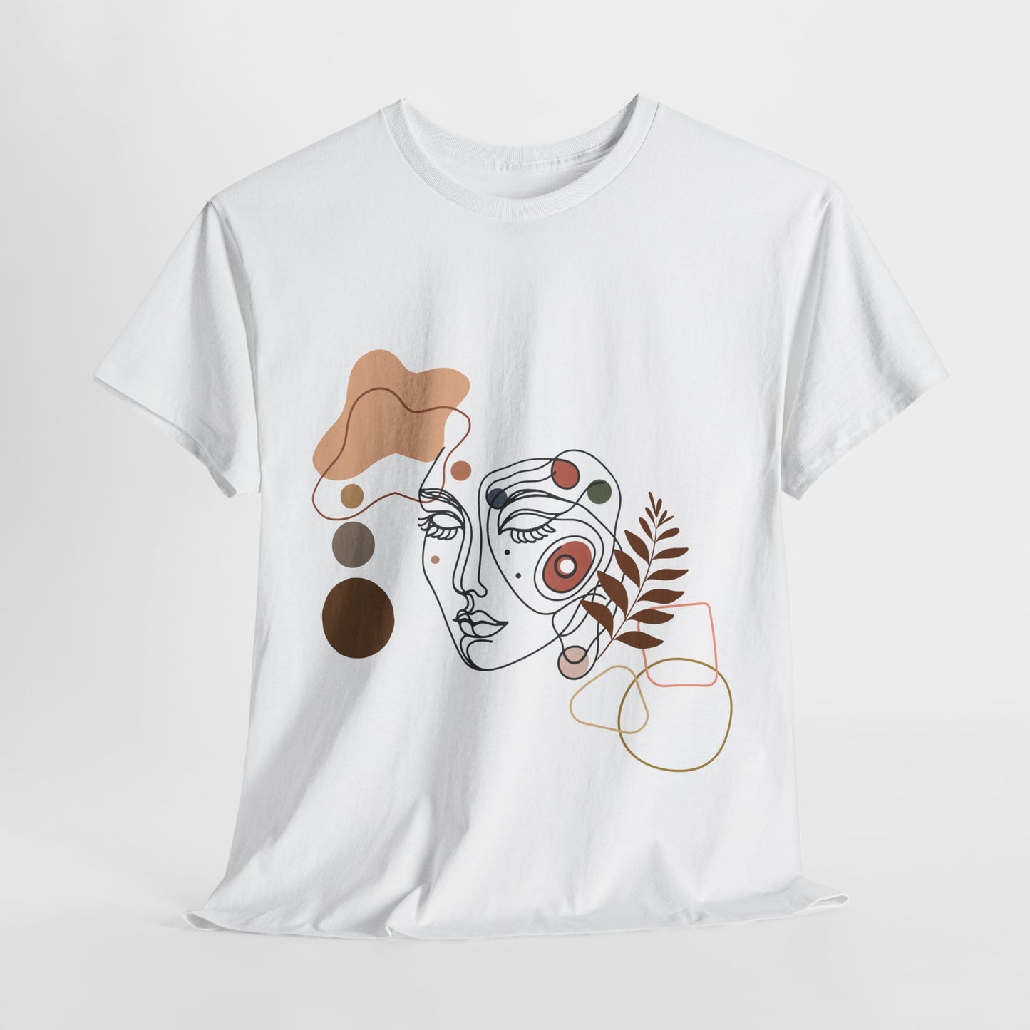 Unisex heavy cotton tee featuring an abstract bohemian line art design. A stylish and comfortable piece of custom apparel, perfect for casual wear, art exhibits, and expressing creativity.