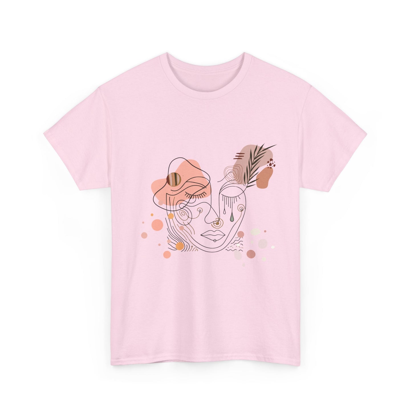 Unisex heavy cotton tee featuring a bold abstract face design with a bohemian artistic touch. A stylish and comfortable fashion piece perfect for casual gatherings, art events, and everyday wear.