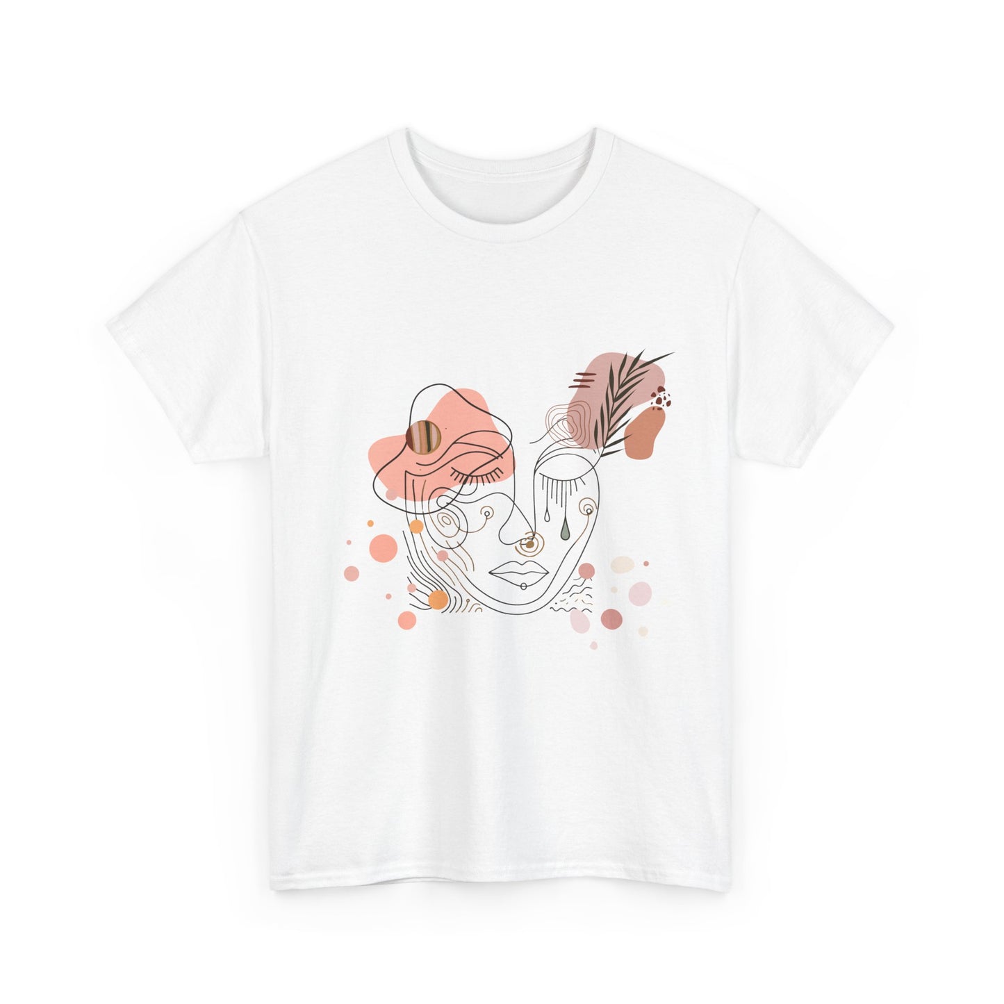 Unisex heavy cotton tee featuring a bold abstract face design with a bohemian artistic touch. A stylish and comfortable fashion piece perfect for casual gatherings, art events, and everyday wear.