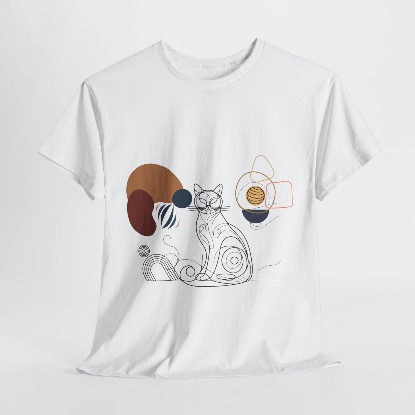 Unisex heavy cotton t-shirt featuring a unique boho-style abstract cat design. Perfect for cat lovers, art enthusiasts, and those who appreciate aesthetic fashion. A stylish and comfortable tee for casual wear, cozy evenings, or as a thoughtful gift for birthdays and holidays.