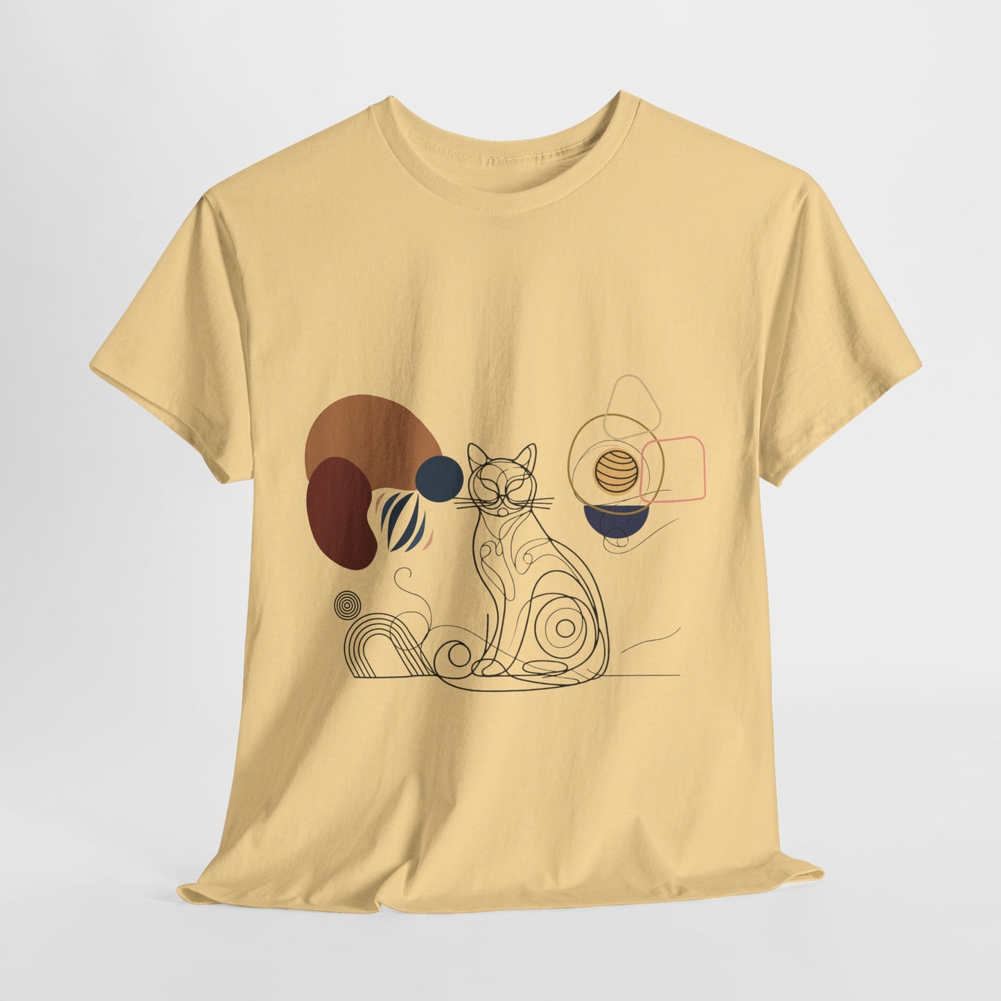 Unisex heavy cotton t-shirt featuring a unique boho-style abstract cat design. Perfect for cat lovers, art enthusiasts, and those who appreciate aesthetic fashion. A stylish and comfortable tee for casual wear, cozy evenings, or as a thoughtful gift for birthdays and holidays.