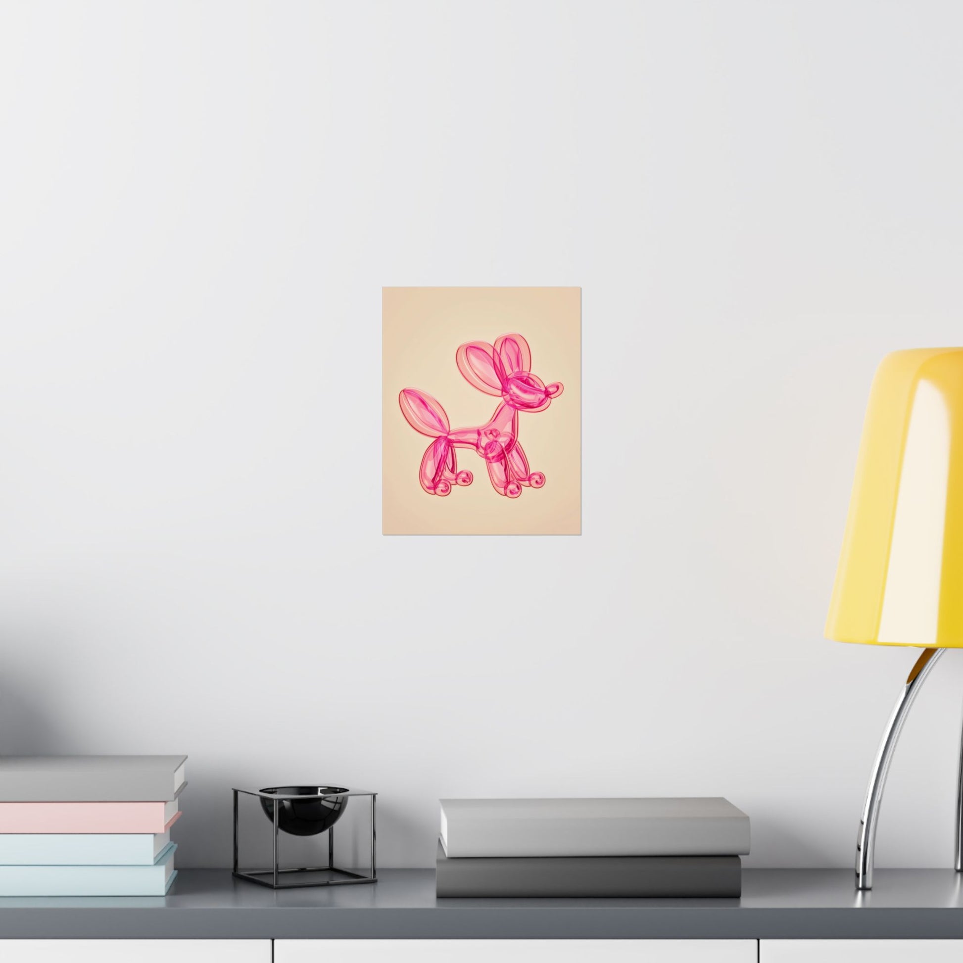 Vibrant pink balloon dog artpop poster with a matte finish, featuring a playful modern pop art design that energizes any room. Ideal for creative living spaces, studios, and trendy offices.







