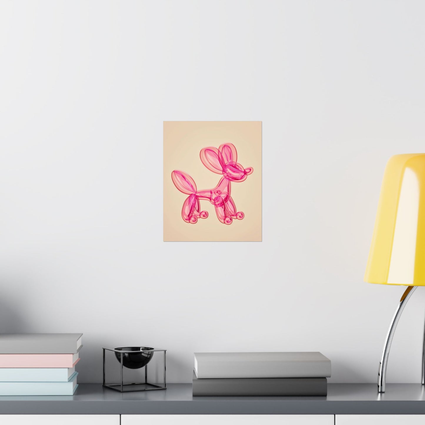 Vibrant pink balloon dog artpop poster with a matte finish, featuring a playful modern pop art design that energizes any room. Ideal for creative living spaces, studios, and trendy offices.







