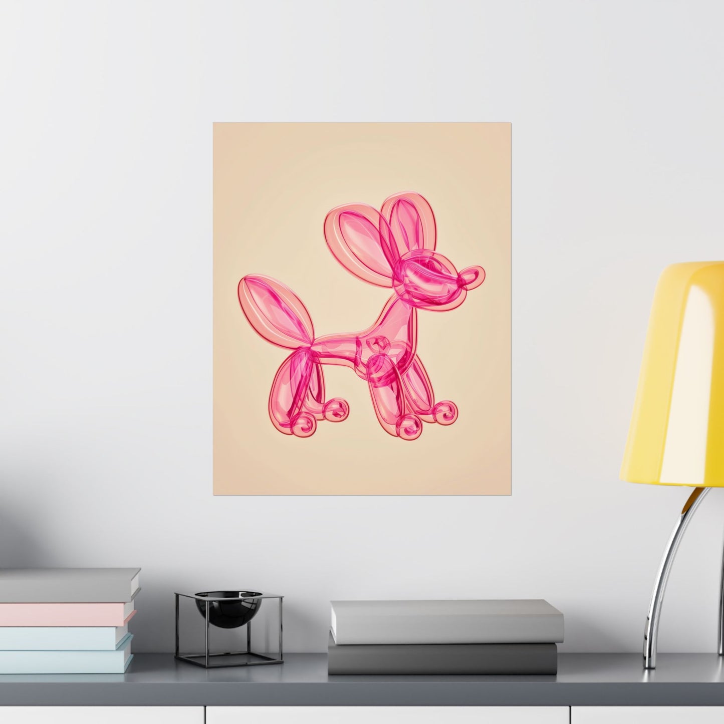 Vibrant pink balloon dog artpop poster with a matte finish, featuring a playful modern pop art design that energizes any room. Ideal for creative living spaces, studios, and trendy offices.







