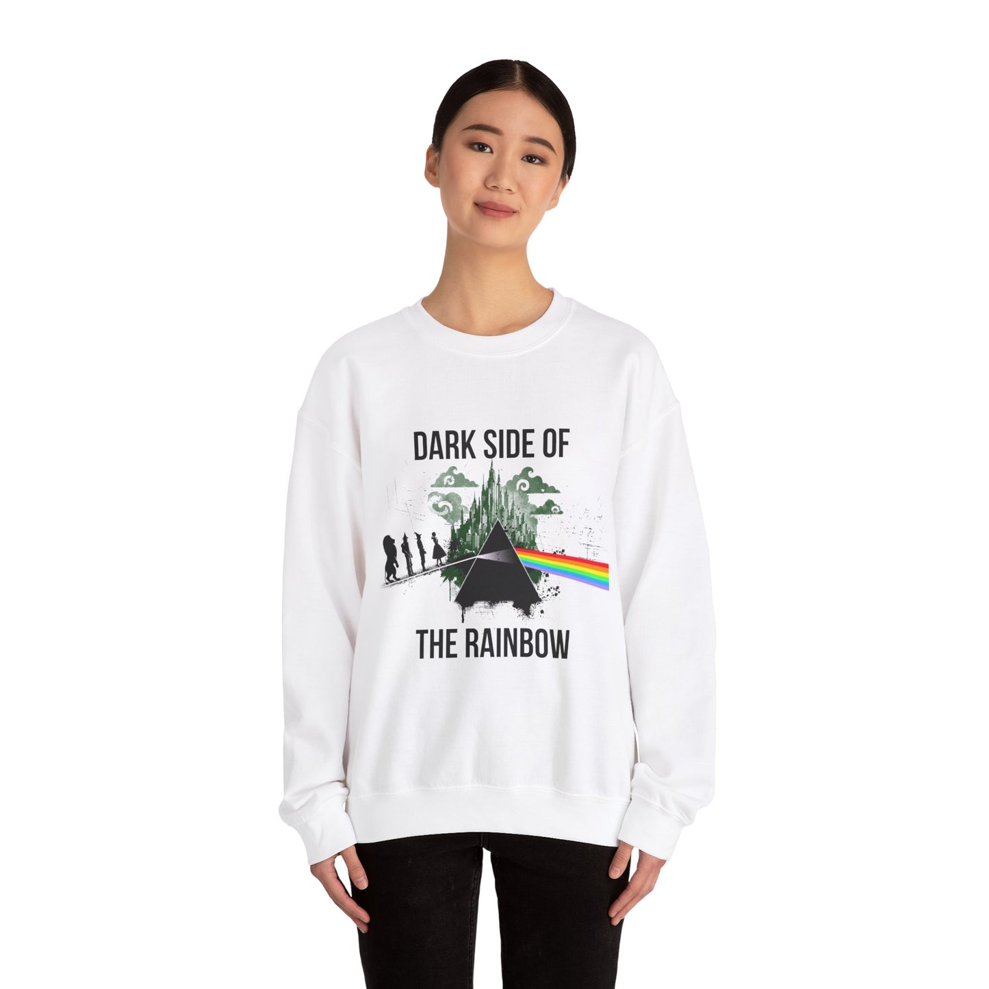 Unisex Heavy Blend Crewneck Sweatshirt featuring an original design inspired by Pink Floyd's Dark Side of the Moon and the legacy of Roger Waters. Perfect for classic rock fans and music enthusiasts, this cozy custom apparel stands out with its bold, iconic imagery and timeless style.